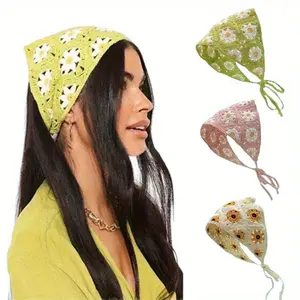 3pcs Set Fashion Hollow Triangle Scarf, Color Braided Wide-brimmed Hairband, Sweet Crocheted Wild Ladies Dress Up Hair Accessories