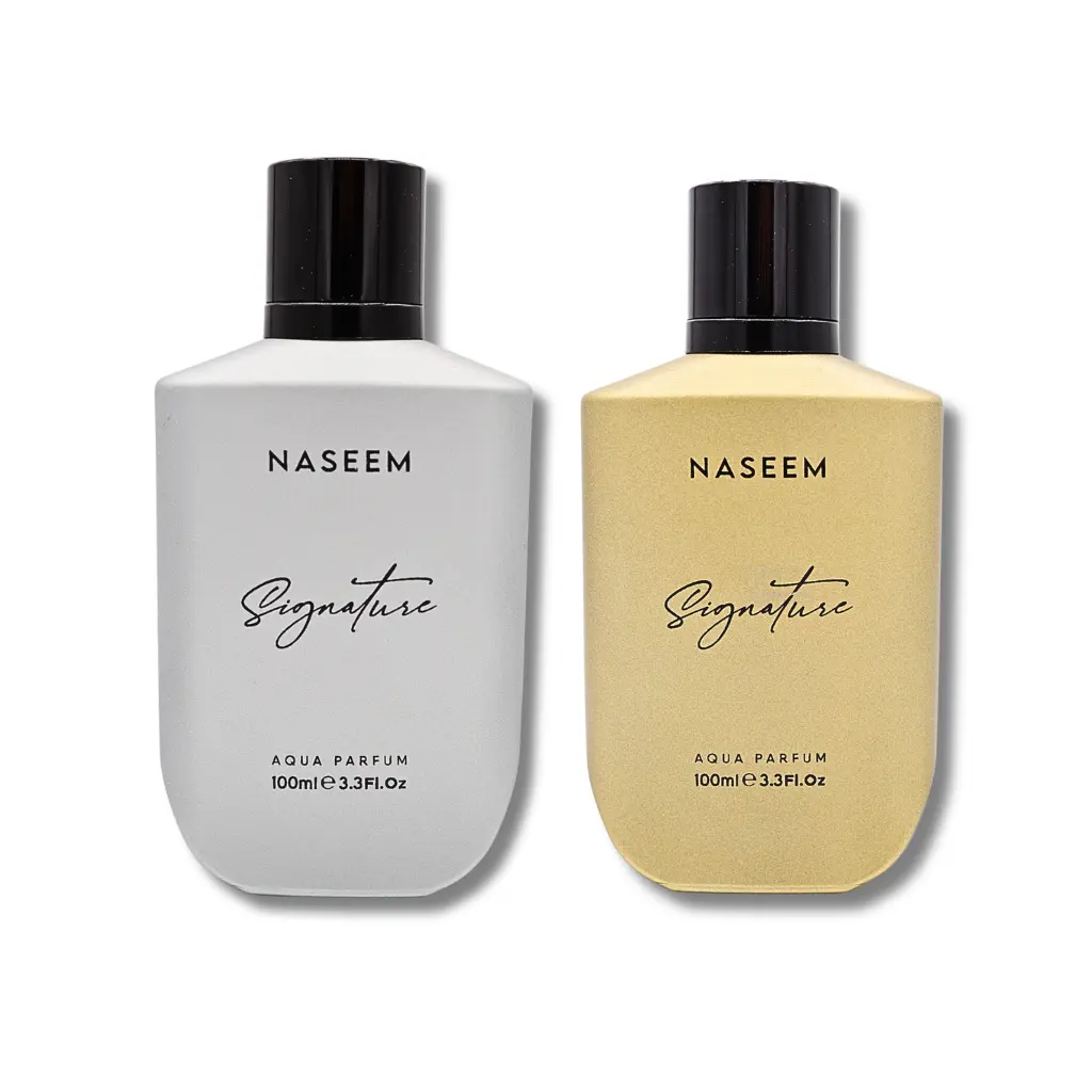 NASEEM Signature Gold & Silver Aqua Parfum Multi-Pack Gift Set, Alcohol-Free Unisex Long-Lasting Perfume, Soft Elegant Woody Amber Fragrance, 2 x 3.3 fl oz Bottles, Soft Elegant Fragrance, Unisex Fragrance
