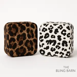 Compact Glam Leopard Print Velvet Jewelry Box - Luxury Decorative Cover Interior Organizer for Jewelry, Home Supplies Gifts