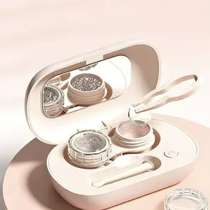 Contact Lens Cleaner, Portable Ultrasonic Contact Lens Cleaning Machine with USB Charger and Solution Soak Case Kit for Soft Lens, Colored Contact Lens, Hard Lens, RGP Lens and OK Lens (Pink)