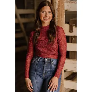 Tooled In Red Mesh Top