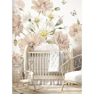 Vintage Meadow Floral Peel and Stick Mural Wall Art - Peel and Stick Wallpaper