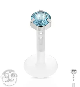 16G Aqua CZ Prong Push Top Labret