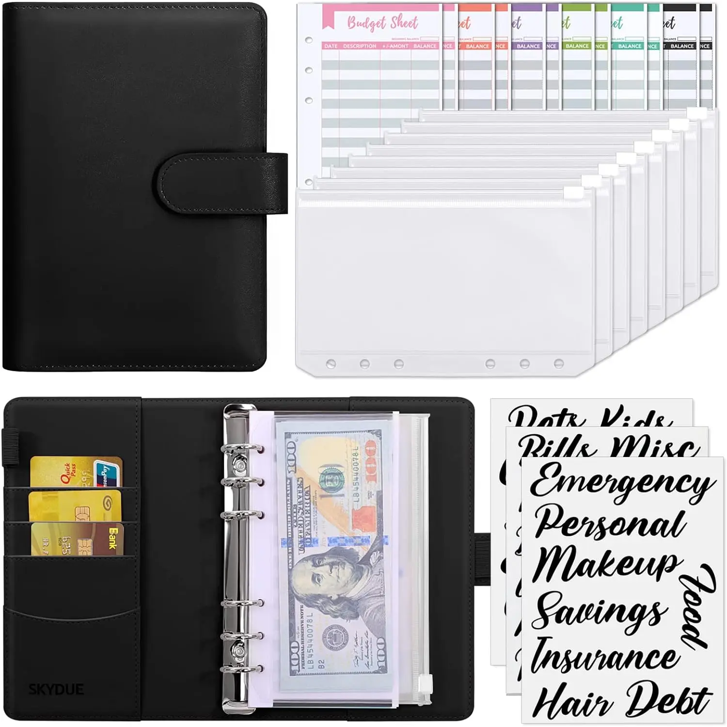 Budget Binder with Expense Sheets,Money Organizer Planner with 8 Pcs Cash Envelopes for Budgeting