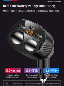 175w Max 4-In-1 Type C Dual USB Car Charger, 75w 4-Port Fast Charging Adapter, Includes C to C Cable, for iPhone 14 Pro Max, Samsung