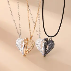 Creative personality niche embrace angel wings couple necklace retro trend fashion magnetic jewelry Valentine's Day gift
