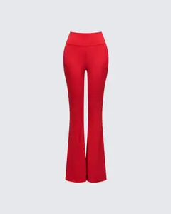 Cambree Red Ribbed Flare Legging