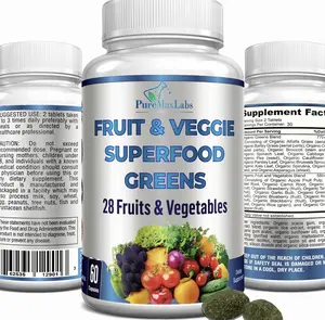Fruit and Veggie Superfood Greens - 28 Fruits and Vegetables incl. Alfalfa, Barley Grass, Spirulina, Beet Root, Tart Cherry, Concentrated Natural Antioxidants- 60 Tablets