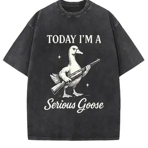 [100% Cotton] Graphic Tee With Serious Goose Print, Merging Quirky Animal Art And Funny Slogan, A Standout Casual Wear T-Shirt For Men And Women