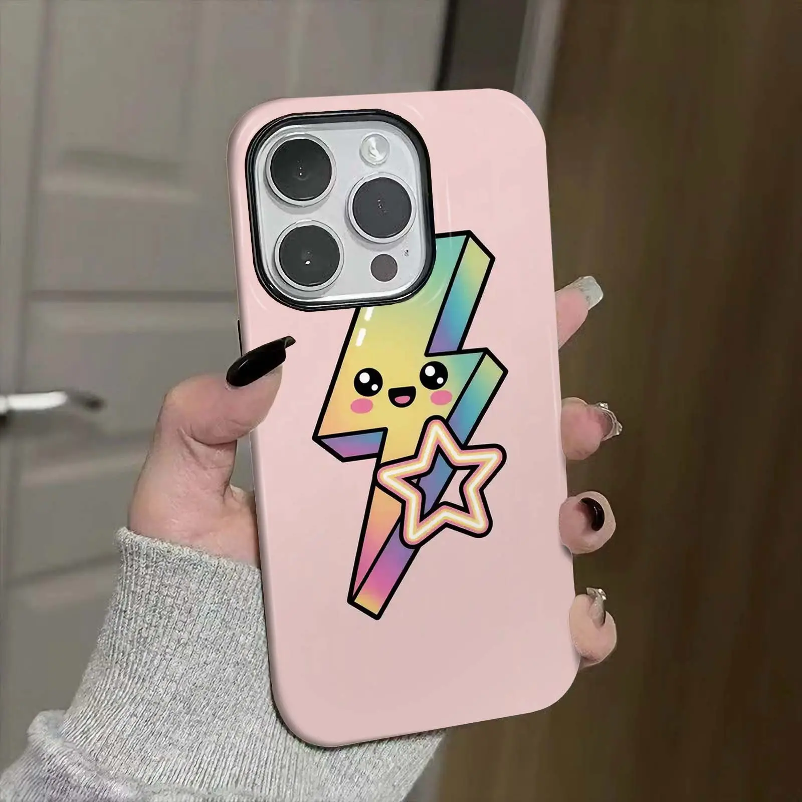Lightning, star, face Soft And Hard Two-In-One Film Printed Full Pattern Case For IPhone 16 15 14 13 1211 Pro Max Plus Phone Case