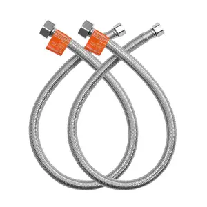 fathersdaygift VEVOR Faucet Hose Connector, 24-Inch Length, 3/8 Inch Compx 1/2 Inch FIP 2-Pack Braided Stainless Steel Faucet Supply Line, Faucet Hose Connects Kitchen Bathroom Sink to Water Supply, Certified Safe