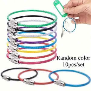 10pcs/set randomly colored stainless steel wire key rings, wire chain luggage tag rings, doll hooks, keychains, etc