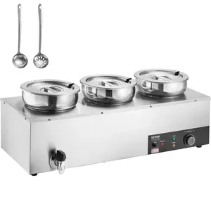 VEVOR Electric Soup Warmer, TikTokShopBlackFriday, Three 7.4QT Stainless Steel Round Pot, 1200W Commercial Food Warmer, 86~185°F Adjustable Temp, Bain Marie with Anti-Dry Burn and Reset Button, for Restaurant, Buffet