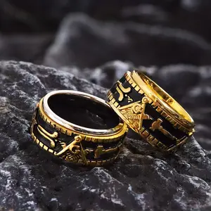 GTHIC Freemasonry Symbol Stainless Steel Spinner Ring for Men Fashion Accessory Daily Wear