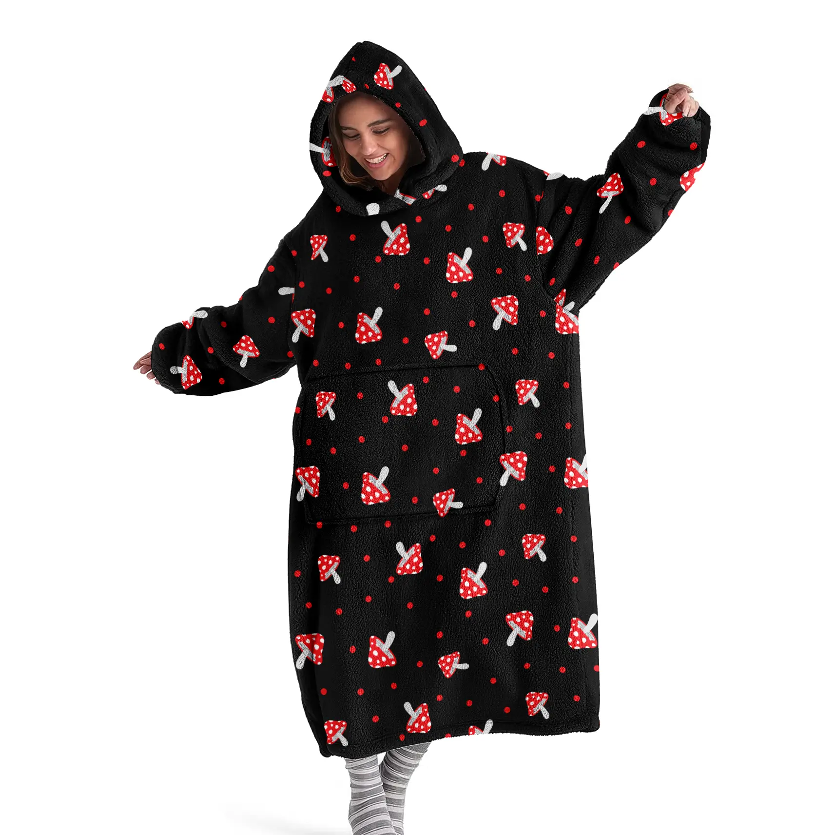 hoodie blanket，Wearable Blanket，Unisex Hooded Blanket, Wearable Mushroom Print Blanket, Cozy Hooded Blanket, Super Soft Warm Comfort, Pocket Design, Perfect Gift for Adults, Birthday, Christmas, Valentine's Day，Christmas Gift,Valentine's Day gift