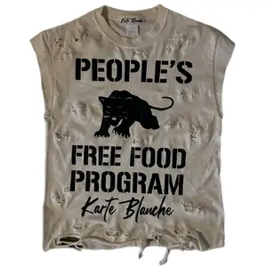 KARTE BLANCHE Distressed Sleeveless BP Free Grocery Program Shirt with People's Free Food Program Graphic