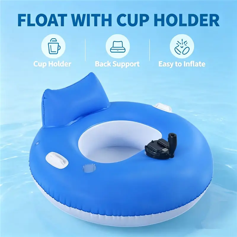 Adults' Propeller Powered Motorized Floating Lounge Chair - PVC Inflatable Seat with Joystick Drive, Backrest, Cup Holder for Pool, Lake, Beach