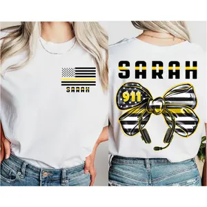 Custom Dispatcher Bow Shirt with Name, Coquette 911 Sweatshirt, Gift for Dispatchers