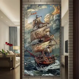Pirate Ship Pattern DIY Diamond Arts Colorful Painting Kit without Frame, DIY 5D Diamond Arts Colorful Painting Kit, Wall Art Decor for Home Living Room Bedroom, Diamond Painting Kits, Handicraft