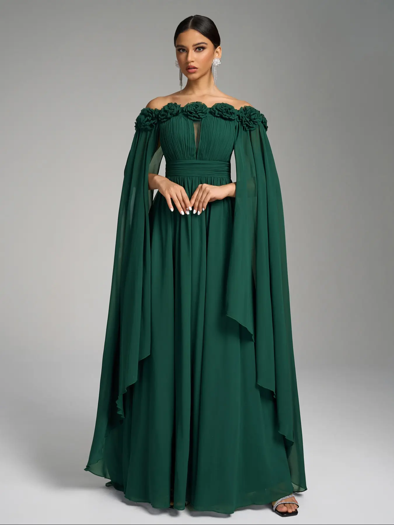 party dress with glitter Elegant A Line Sequin Floral Embroidered Slit Long Party Dress, Pink / S