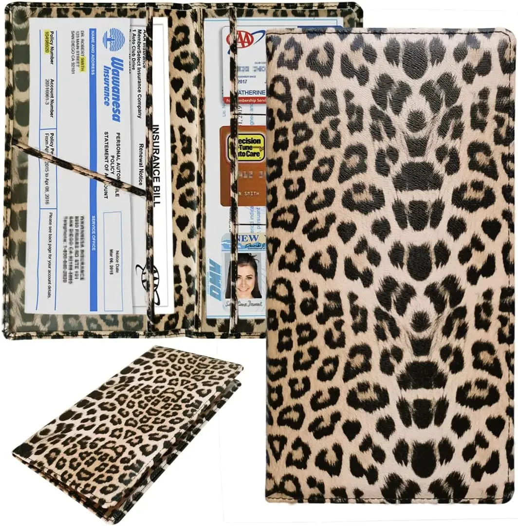 Registration and  Holder,Registration  Card Holder of Leopard Print PU Leather Looks Stylish and Special,Glove Box Organizer Makes Your Documents In Order.
