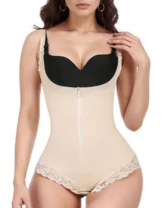 GROW LOOP Waist Trainer for Women Faja Full Body Shapewear Tummy Control Body Shaper High Compression Waist Cinchers Corset with Adjustable Straps 3-Hook Crotch Anti-Slip Lace Hem Slimming Underwear Womenswear Black Nude