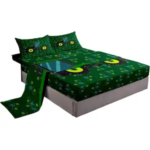 Feelyou Kids Bedding Set - Construction Theme, Breathable Lightweight Soft Fabric, Cartoon Trucks, Green Tractor & Excavator Prints, Multi-Size Fitted & Flat Sheets for Boys, Breathable Fabric