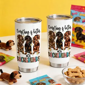 AuraCup 1pc 20oz stainless steel insulated tumbler with lid and straw, “Everything Is Better with Dachshunds” cute dog design, double-wall hot cold coffee cup, perfect gifts for dog moms, pet lovers, Christmas gifts, birthday gifts, Valentine’s gifts, hol