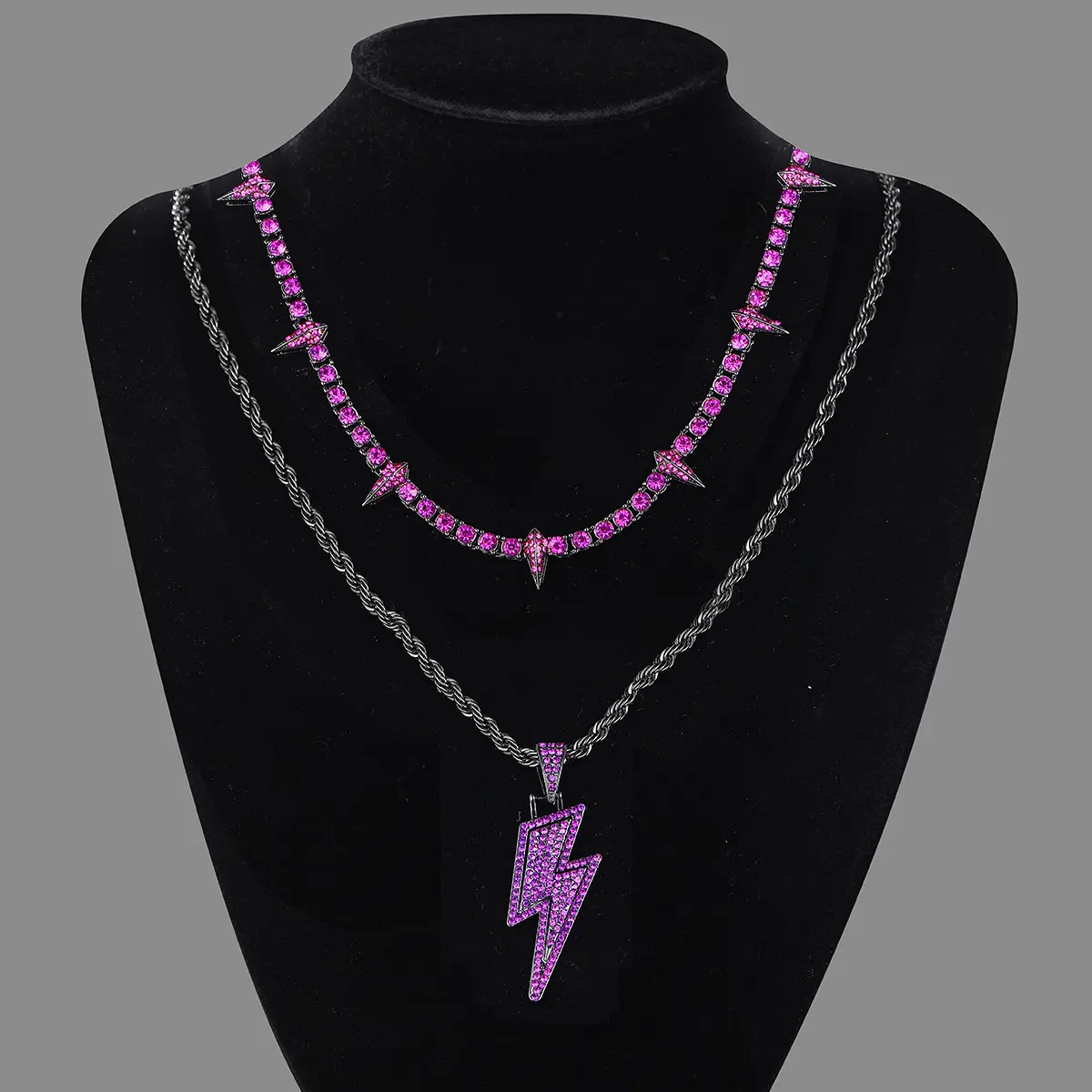 Purple Lightning Necklace Pendant & 2024New Trendy lced out Necklace, LuxuryJewelry, Daily Clothing Decor, Trendy All-match & Pendant Necklace for Bf & Gf & Daily Clothing Decor, Trendy All-match & Exquisite Jewelry for Birthday Giftwithout Box