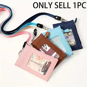 4.53in Fashion PU Leather Card Holder With Lanyard Male Card Holder