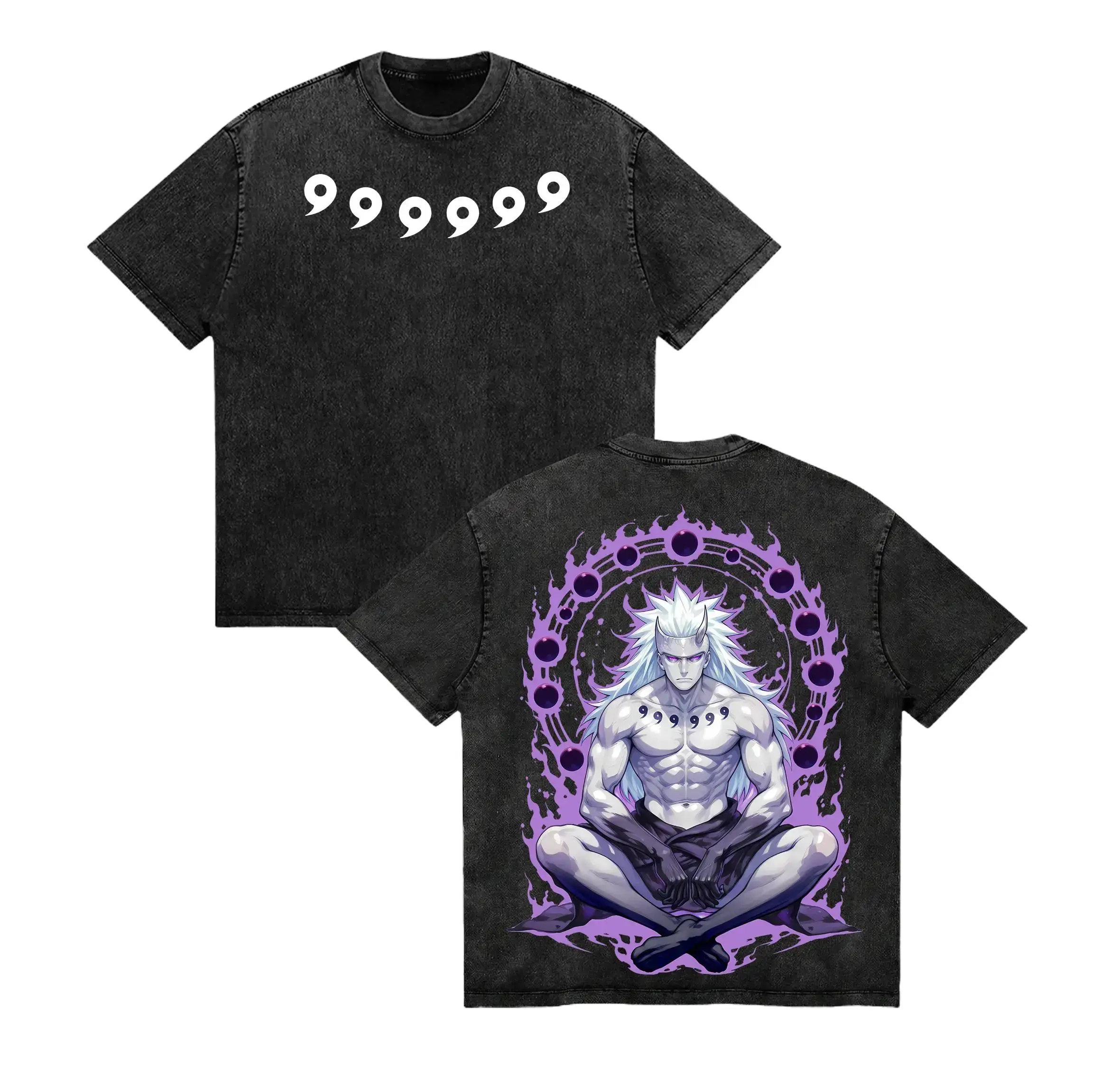 Six Paths Power Madara Uchiha x Naruto Anime Double Printed Unisex Oversized Washed Tee Manga Heavyweight Cotton Lightweight Gift For Naruto Fan Madara Fan， Classic Menswear， Soft Top，school outfit,streetwear,loose fashion,gift t-shirt， Crewneck