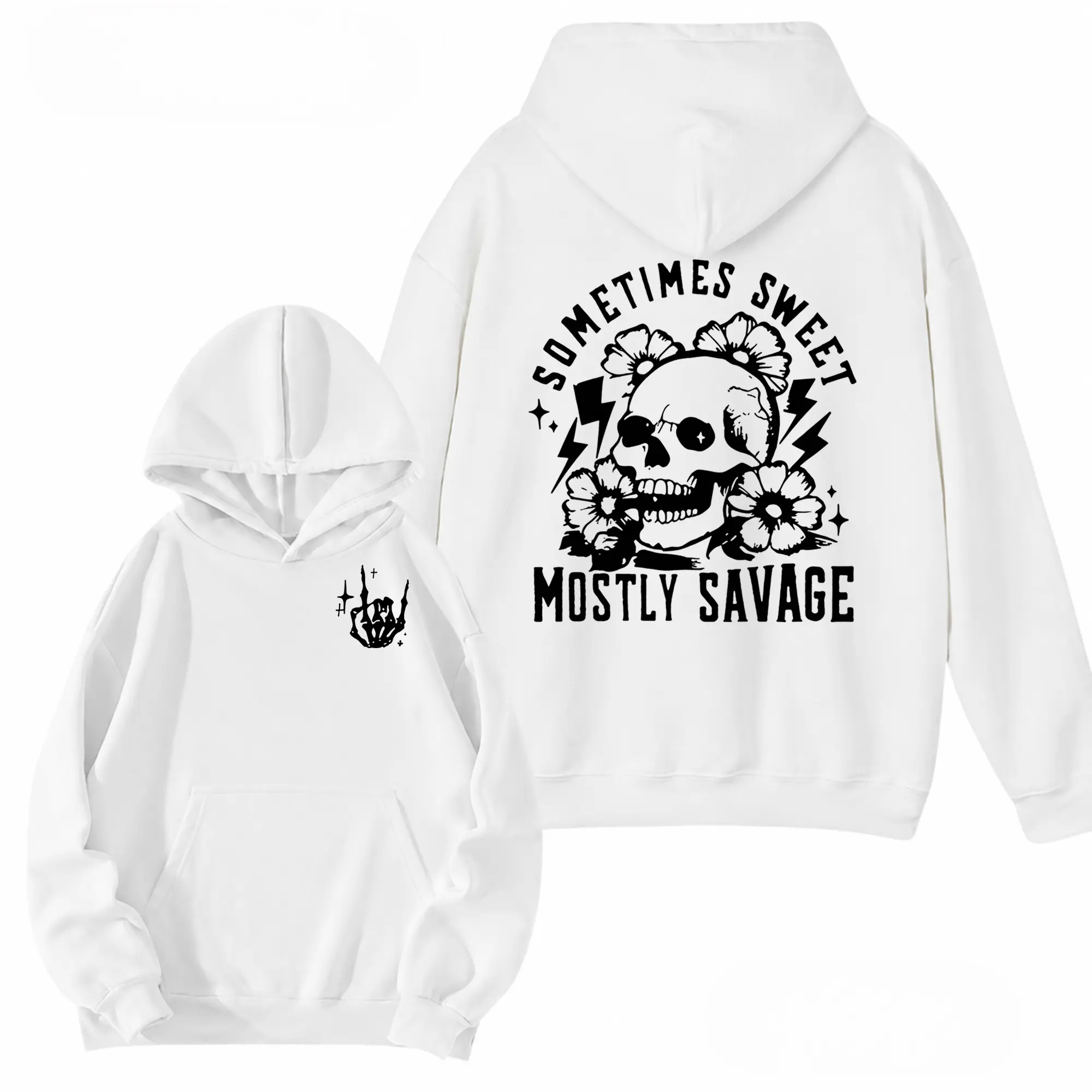 Sometimes Sweet Mostly Savage Hoodie, Skull Flower Graphic Hoodie, Funny Skeleton Hoodie for Women, Dark Humor Hoodie, Floral Skull Hoodie, Sassy Attitude Graphic Hoodie, Gothic Gift for Her
