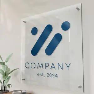 EGD Personalized Floating Acrylic Business Sign | Custom Acrylic Business Logo Sign | Free Company Vector Logo | Sign for Office Storefront | LED Lights Optional