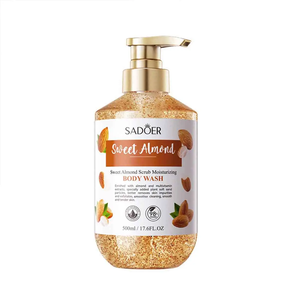 SADOER Sweet Almond Body Scrub & Shower Gel, Gentle Exfoliating & Moisturizing Body Care Lotion for Adults, For All Skin Types, Gift, Blend, Brightening, Anti-Aging, Enriched With Almonds, For All Skins, Softens Skin