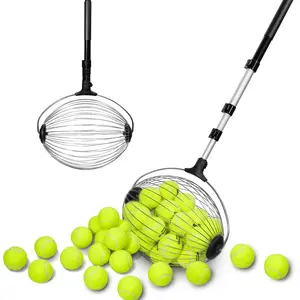 Tennis Ball Collector Roller, Portable Tennis Ball Picker Upper with Basket for Court Training, Lightweight Tennis Ball Retriever for Practice & Coaching Ball Set Sports Rackets