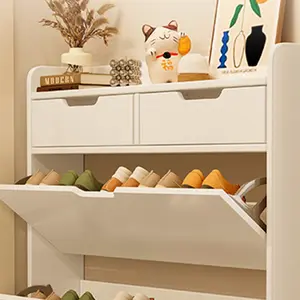 2-Tier Rectangular Wooden Entrance Shoe Cabinet with Flip Drawers, Wooden Shoe Rack for Living Room Home Organizer, Wooden Shoes Rack
