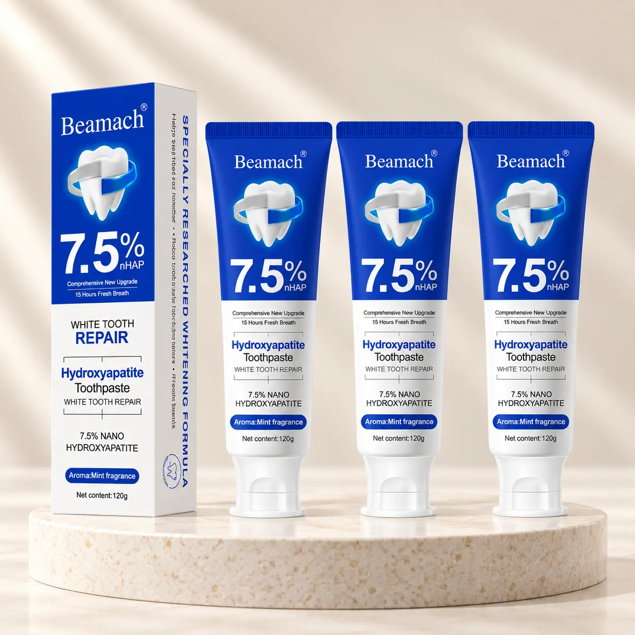 Hydroxyapatite Whitening Toothpaste 3-Pack, Daily Anti-Bacterial Formula for Fresh Breath, Sensitive-Safe Oral Care, Plaque Removal, Enamel Protection, Cavity Prevention, Moisturizing & Soothing Cleansing (Back to School), Prevents Cavities
