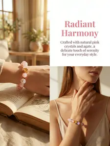 Lucky Crystal Beaded Bracelet, Fashionable Healing Style for Women, Daily Accessory, Date, Holiday Gift, Elastic Rope Design