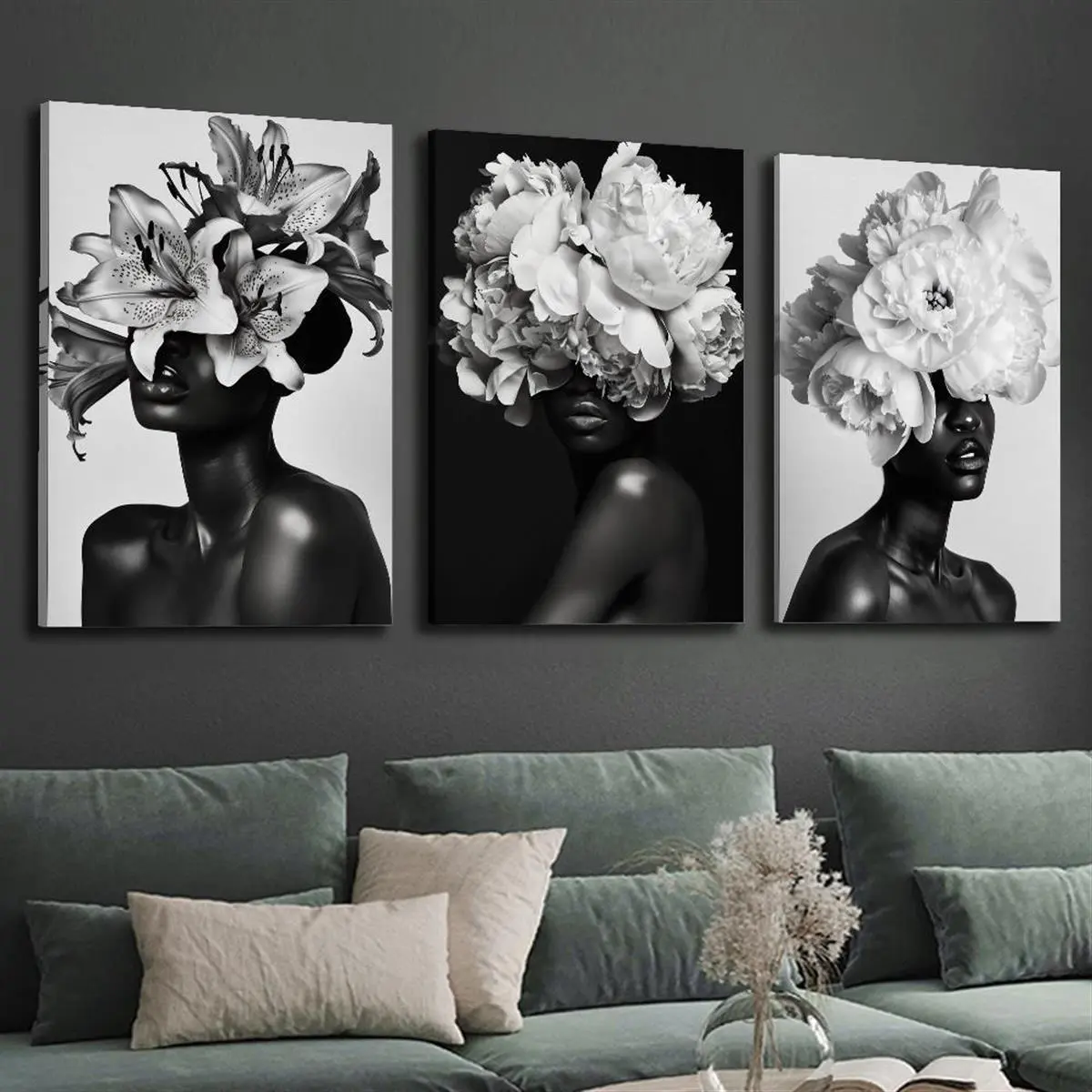 3-Piece Canvas Wall Paintings - Flower & Sexy Girl Pattern Art Illustrations, Artwork, Comic Art, Anime Room & Home Living Room Bedroom Wall Decoration