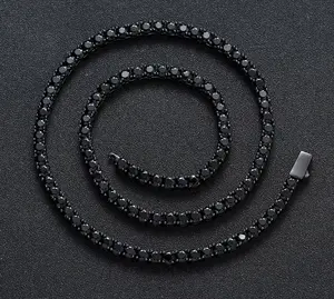 4MM Tennis Necklaces and Bracelets, Black Iced Out Chain, Hip hop Jewelry 7 - 24inch