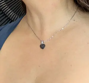 Puffed Black heart Pendant Necklace Stearling Silver, Female, Evening