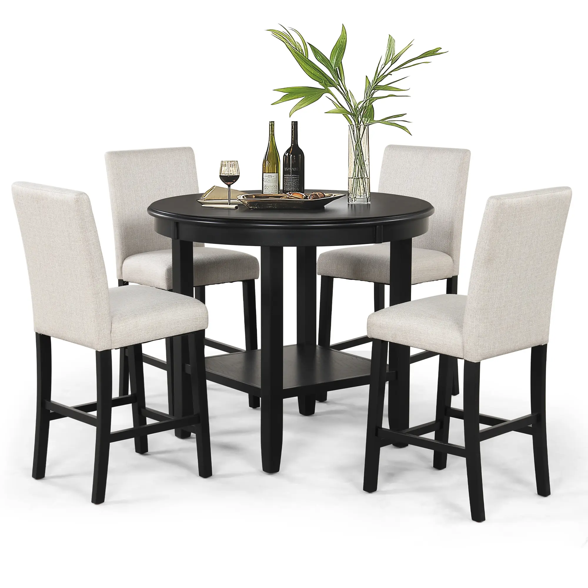 Brushed Black Bar Table 106x106CM - 200KG Heavy Duty, Hidden Shelf & Anti-Scratch, Square Pub Table for Home Kitchen Island