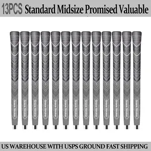 Golf Club Grips Anti Slip All Weather Natural Rubber Comfort Enhanced Control Set Of 13 60R Standard Midsize Grey For Golf Irons Woods