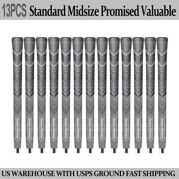 Golf Club Grips Anti Slip All Weather Natural Rubber Comfort Enhanced Control Set Of 13 60R Standard Midsize Grey For Golf Irons Woods
