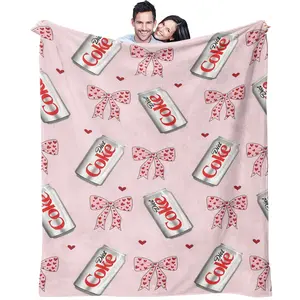 Diet Coke Throw Blanket, Pink Bow & Can Print, Super Soft Plush Flannel, Multi-Purpose for Sofa, Bed & Coquette Room Decor, Ideal Gift for Fans