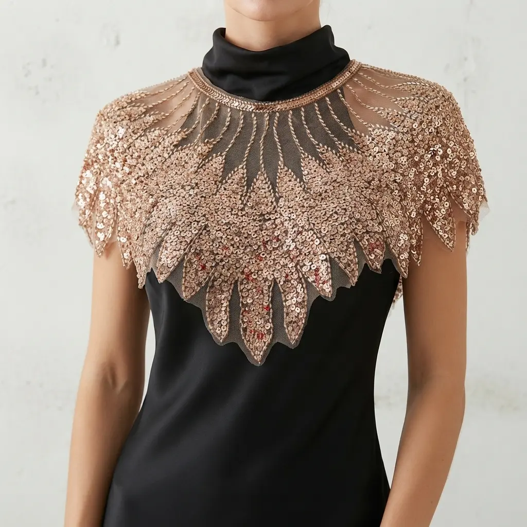 42 cm / 16.54 in multi-color rhinestone bead mesh shawl collar embroidered appliqué; handmade crystal shoulder embellishment shawl decoration; luxury décor appliqué for evening formal wear