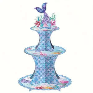 1Pcs Mermaid Tail Cupcake Stand, 3-Layer Mermaid Cake Holder, Underwater Theme Party Supplies, Baby Shower Birthday Party Dessert Table Decor, Cake Decoration