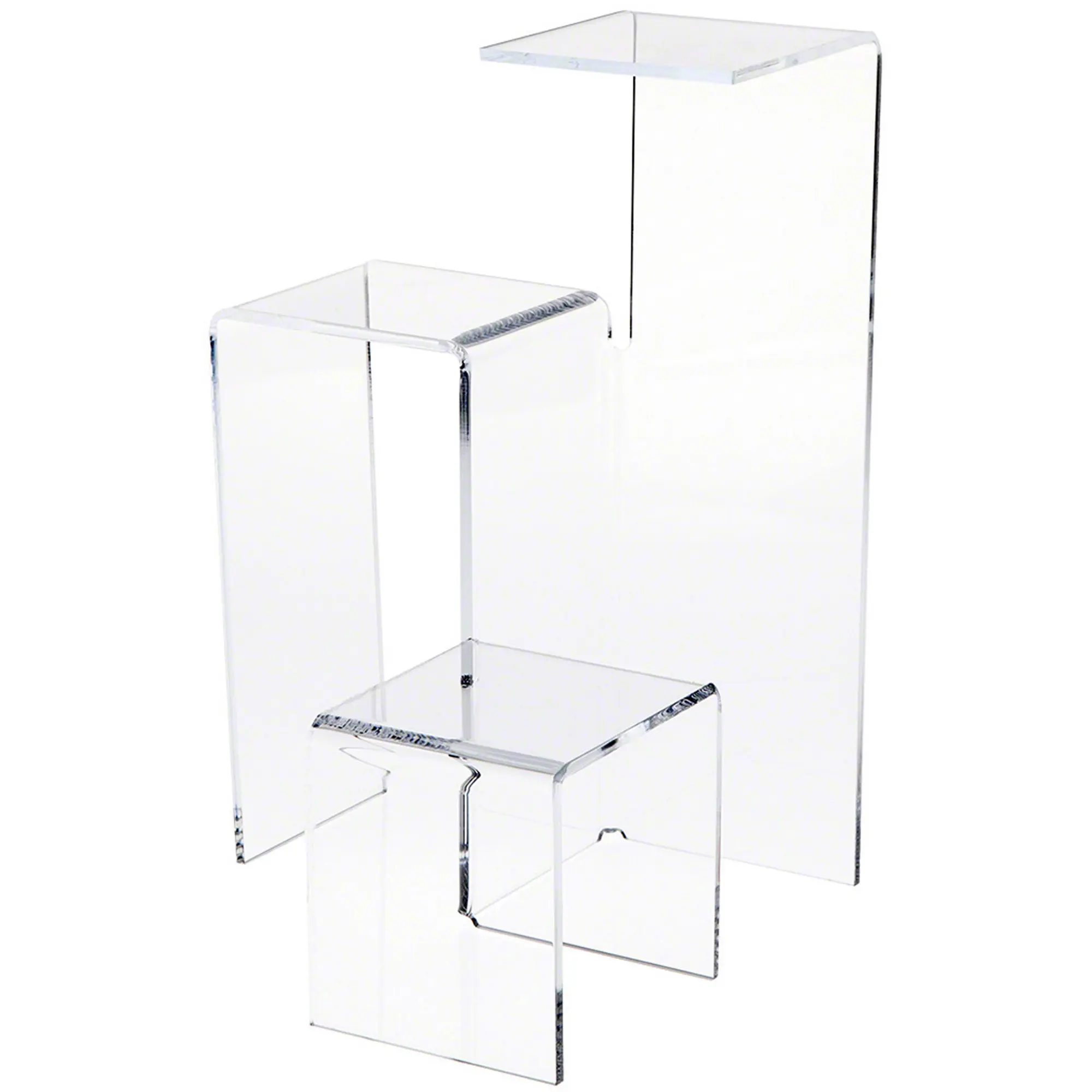 Plymor Clear Acrylic 3-Level Stair-Stepped Display Riser, 12.125" H x 8.25" W x 8.25" D