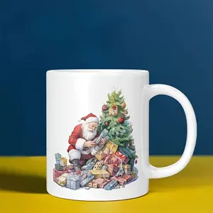 An 11-ounce ceramic mug, Santa Claus prepares gifts, stylish coffee cup, suitable for hot and cold beverages, for home, outdoor, camping, birthday, holiday, Thanksgiving, Christmas gift
