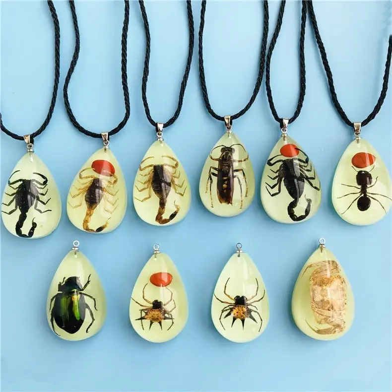 Glow in the Dark Real Insect Necklace, Resin Taxidermy Pendant for Collectors with Adjustable 40-60cm Cord, 20*30*8mm Charm, Unique Birthday Gift, Adjustable From 40-60Cm, Carefully Selected, Christmas, Graduation, New Year, Solid, Special Resin, Thanksgi